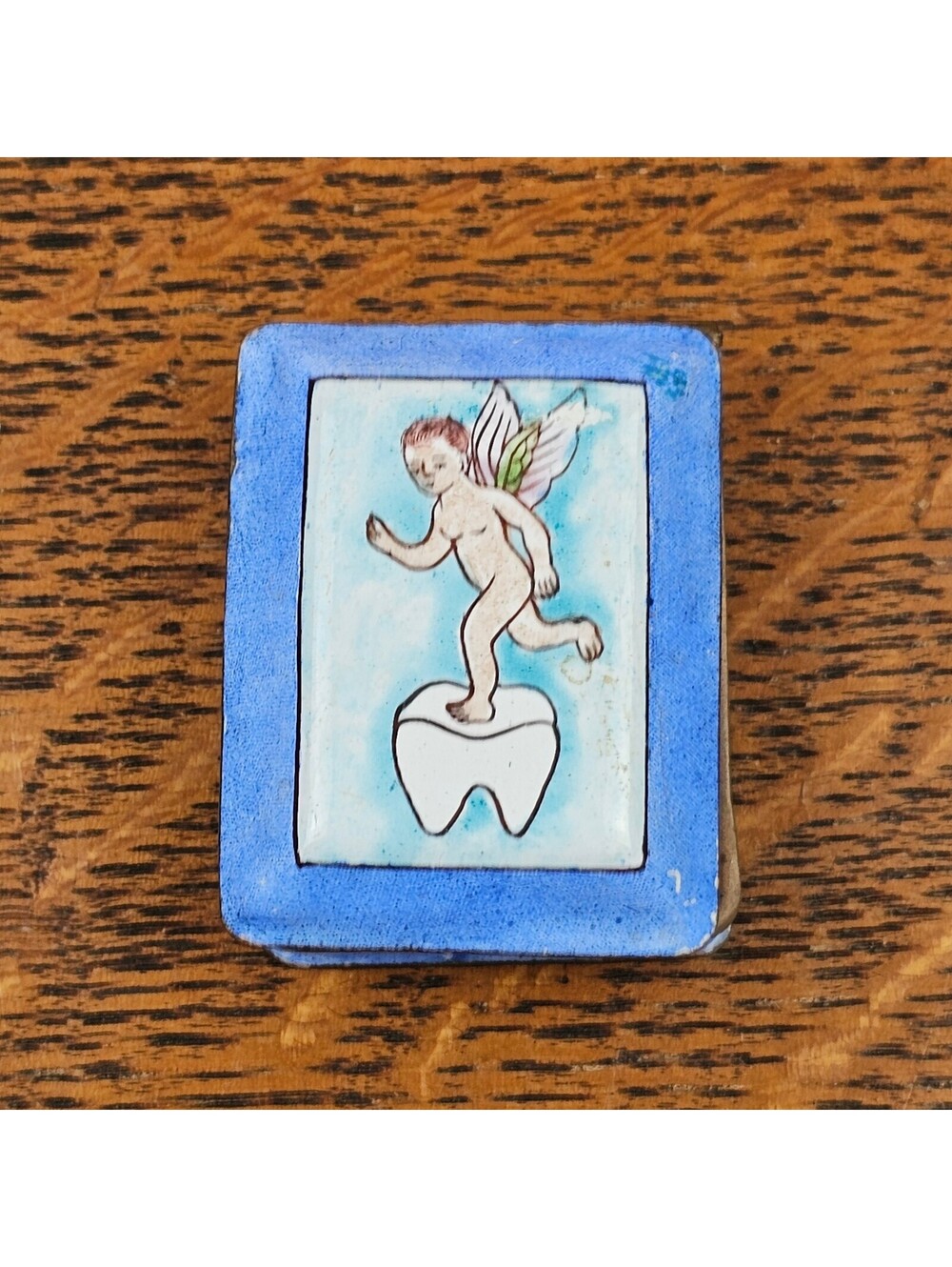 Vintage Enamel Tooth Fairy Trinket Box Hinged Keepsake Fairy Tooth 2"